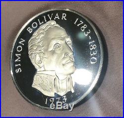 1973 Panama 20 Balboas Simon Bolivar Proof Silver Commemorative Coin-w//Box