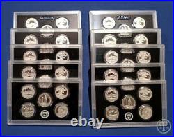 10 2013 S Silver Quarter Proof Sets TEN SET LOT- 50 COINS- NO Box/COA