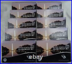 (10) 2014-S US Mint Silver Proof Sets with COA & Box 140 Coins Wholesale Lot
