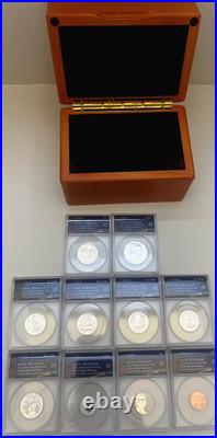 10 ANACS-RP70 Silver Reverse Proof Set from Philadelphia Release withWooden Box