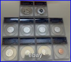 10 ANACS-RP70 Silver Reverse Proof Set from Philadelphia Release withWooden Box