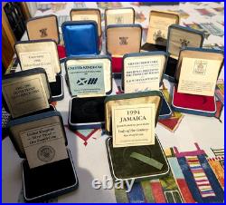 14 x VINTAGE SILVER PROOF COIN BOXES ONLY + 10 PAPERS ROYAL MINT