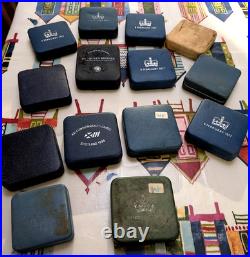 14 x VINTAGE SILVER PROOF COIN BOXES ONLY + 10 PAPERS ROYAL MINT