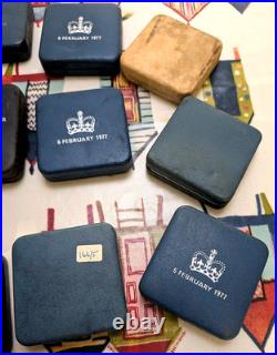 14 x VINTAGE SILVER PROOF COIN BOXES ONLY + 10 PAPERS ROYAL MINT