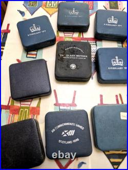 14 x VINTAGE SILVER PROOF COIN BOXES ONLY + 10 PAPERS ROYAL MINT