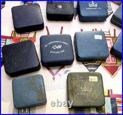 14 x VINTAGE SILVER PROOF COIN BOXES ONLY + 10 PAPERS ROYAL MINT