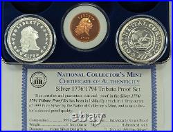 1776/1794 Continental 3-Medal Set 2x 1 oz 999 Silver Proof + Copper -Box/COA