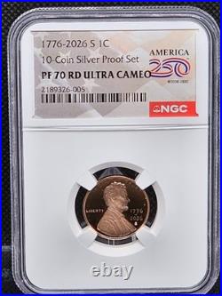 1776-2026 S Silver Proof 10 Coin Set NGC PF70 UCam 250th Label IN COLLECTOR BOX