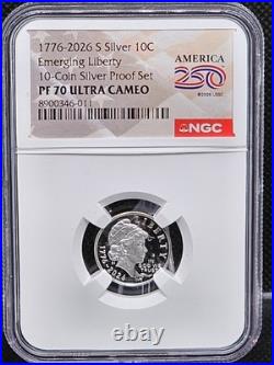 1776-2026 S Silver Proof 10 Coin Set NGC PF70 UCam 250th Label IN COLLECTOR BOX