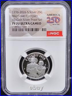 1776-2026 S Silver Proof 10 Coin Set NGC PF70 UCam 250th Label IN COLLECTOR BOX