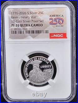 1776-2026 S Silver Proof 10 Coin Set NGC PF70 UCam 250th Label IN COLLECTOR BOX
