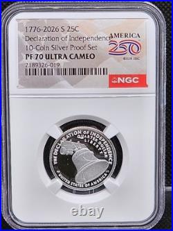 1776-2026 S Silver Proof 10 Coin Set NGC PF70 UCam 250th Label IN COLLECTOR BOX