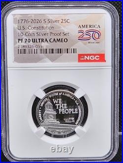 1776-2026 S Silver Proof 10 Coin Set NGC PF70 UCam 250th Label IN COLLECTOR BOX