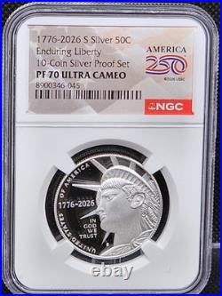 1776-2026 S Silver Proof 10 Coin Set NGC PF70 UCam 250th Label IN COLLECTOR BOX