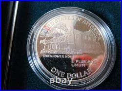 1890-1990 EISENHOWER Centennial PROOF U. S. Silver Dollar with Box & COA