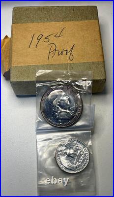 1954 Silver US Proof Set Comes in Original Box & Plastic Sleeves-Cameos/Toned