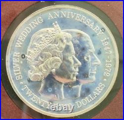 1972 Cayman Islands $25 Silver Proof QEII & Philip Anniversary Box COA-1.52 ASW
