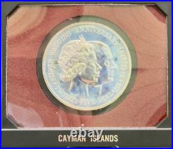 1972 Cayman Islands $25 Silver Proof QEII & Philip Anniversary Box COA-1.52 ASW