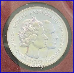 1972 Cayman Islands $25 Silver Proof QEII & Philip Anniversary Box COA-1.52 ASW