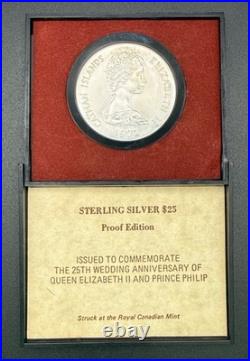 1972 Cayman Islands $25 Silver Proof QEII & Philip Anniversary Box COA-1.52 ASW