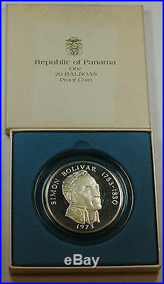 1973 Panama 20 Balboas Simon Bolivar Proof Silver Commemorative Coin-withBox
