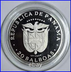 1975 129.5g. 925 Silver Proof Panama 20 Balboas in a Capsule With Box and COA