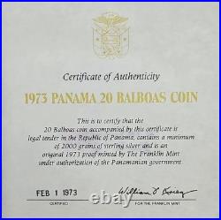 1975 129.5g. 925 Silver Proof Panama 20 Balboas in a Capsule With Box and COA