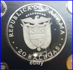 1975 PANAMA PROOF 9 COINS SILVER SET ASW 5.69 Oz LARGE SIMON BOLIVAR COIN & BOX