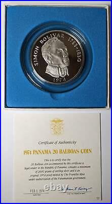 1975 Panama Silver 20 Balboas Proof Box and COA