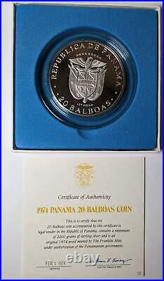 1975 Panama Silver 20 Balboas Proof Box and COA