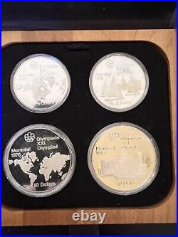 1976 Montreal Olympics Silver Proof Coin Set in Wooden Box COA Mint
