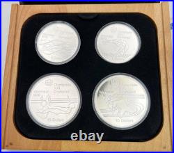 1976 Montreals Olympics Series V Silver Proof Coins in Wooden Display Box w COA