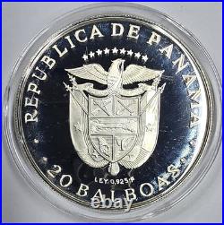 1977 129.59g. 925 Silver Proof UCAM Panama 20 Balboas Coin WithBox & COA