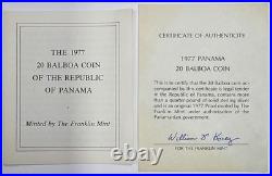 1977 129.59g. 925 Silver Proof UCAM Panama 20 Balboas Coin WithBox & COA