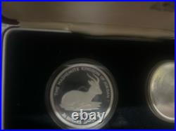 1977 Jordan Silver Proof Coin Set 2.5 & 3 Dinars Wildlife Conservation Box