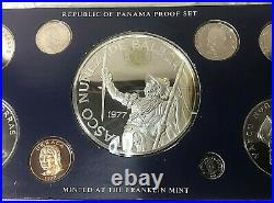 1977 Panama 9 Coin Silver Proof Set KM# PS18 Perfect Original Box WithCOA