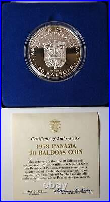 1978 Panama Silver 20 Balboas Proof Box and COA