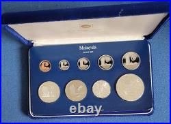 1979-1980 Malaysia 9 Coin Proof Set with Silver Proof coins, org box, certificate