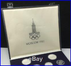 1980 RUSSIA USSR -MOSCOW OLYMPICS PROOF SILVER SET (28) with COA 21 Oz -BLUE BOX