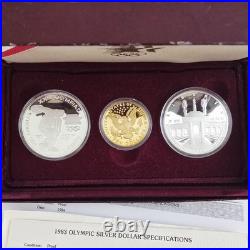 1983 1984 U. S. Olympics Gold & Silver Proof Commemorative 3 Coin Set with Box