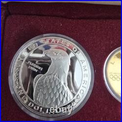 1983 1984 U. S. Olympics Gold & Silver Proof Commemorative 3 Coin Set with Box