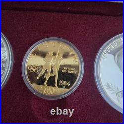 1983 1984 U. S. Olympics Gold & Silver Proof Commemorative 3 Coin Set with Box