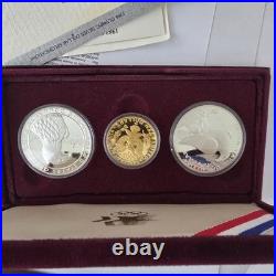 1983 1984 U. S. Olympics Gold & Silver Proof Commemorative 3 Coin Set with Box