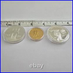 1983 1984 U. S. Olympics Gold & Silver Proof Commemorative 3 Coin Set with Box