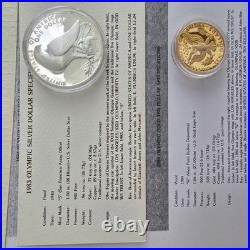 1983 1984 U. S. Olympics Gold & Silver Proof Commemorative 3 Coin Set with Box