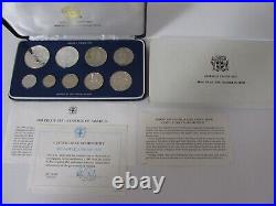 1983 Jamiaca 9-Coin Silver Proof Set wOriginal Box/COA Franklin Mint