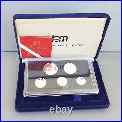1983 Macau/macao Set Of 5 Proof Silver Coins With Original Box