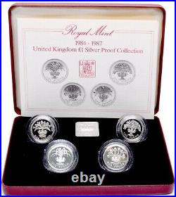 1984 1987 £1 Silver Proof Coin Collection Royal Mint Set BOX + COA