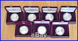 1986-1992 S Proof Silver Eagles with Original Boxes and COAs-The Legendary Seven