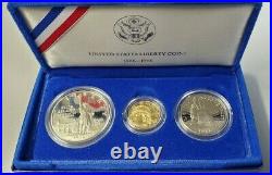 1986 Liberty Commemorative 3 Coin Proof Set Gold & Silver With Box & COA